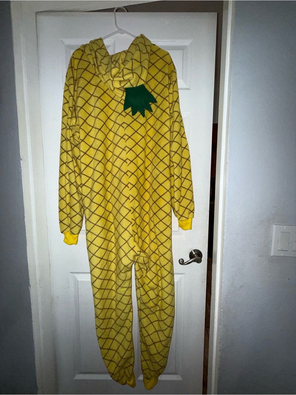 Yellow Pineapple-Print Adults Footed One-Piece Pajama with Hood